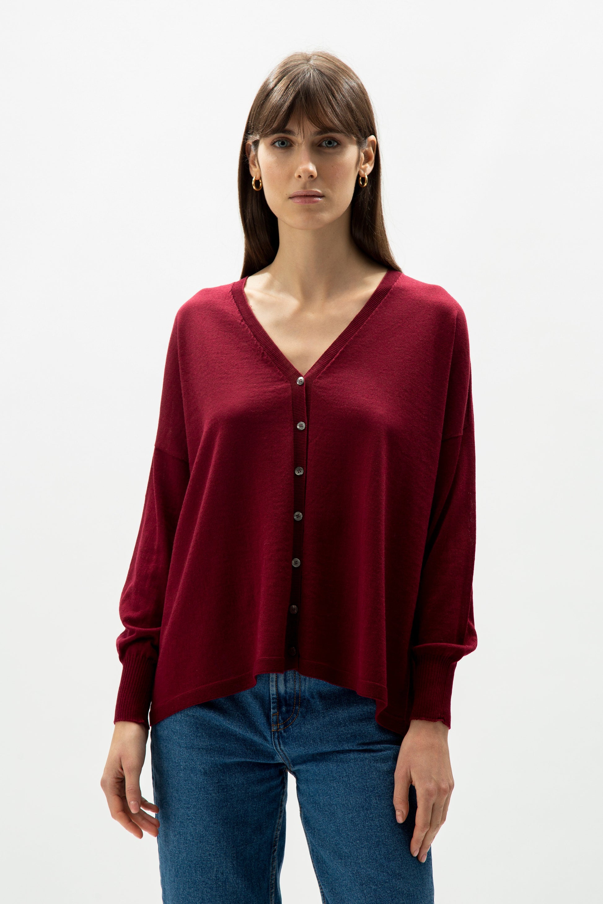 Extra Fine Merino Wool Oversized V-Neck Cardigan (3D-Knit)-12