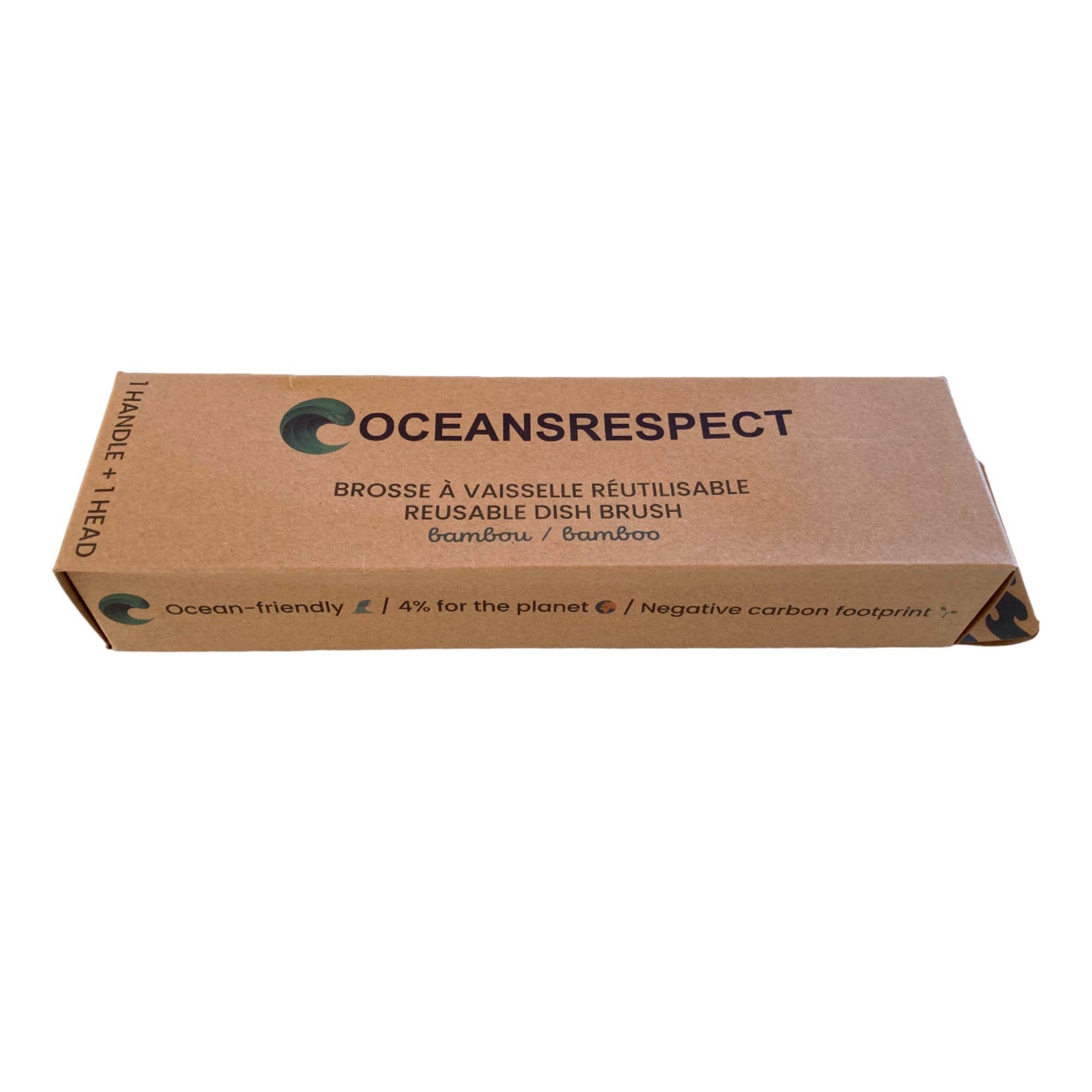Reusable bamboo dish brush with replaceable head