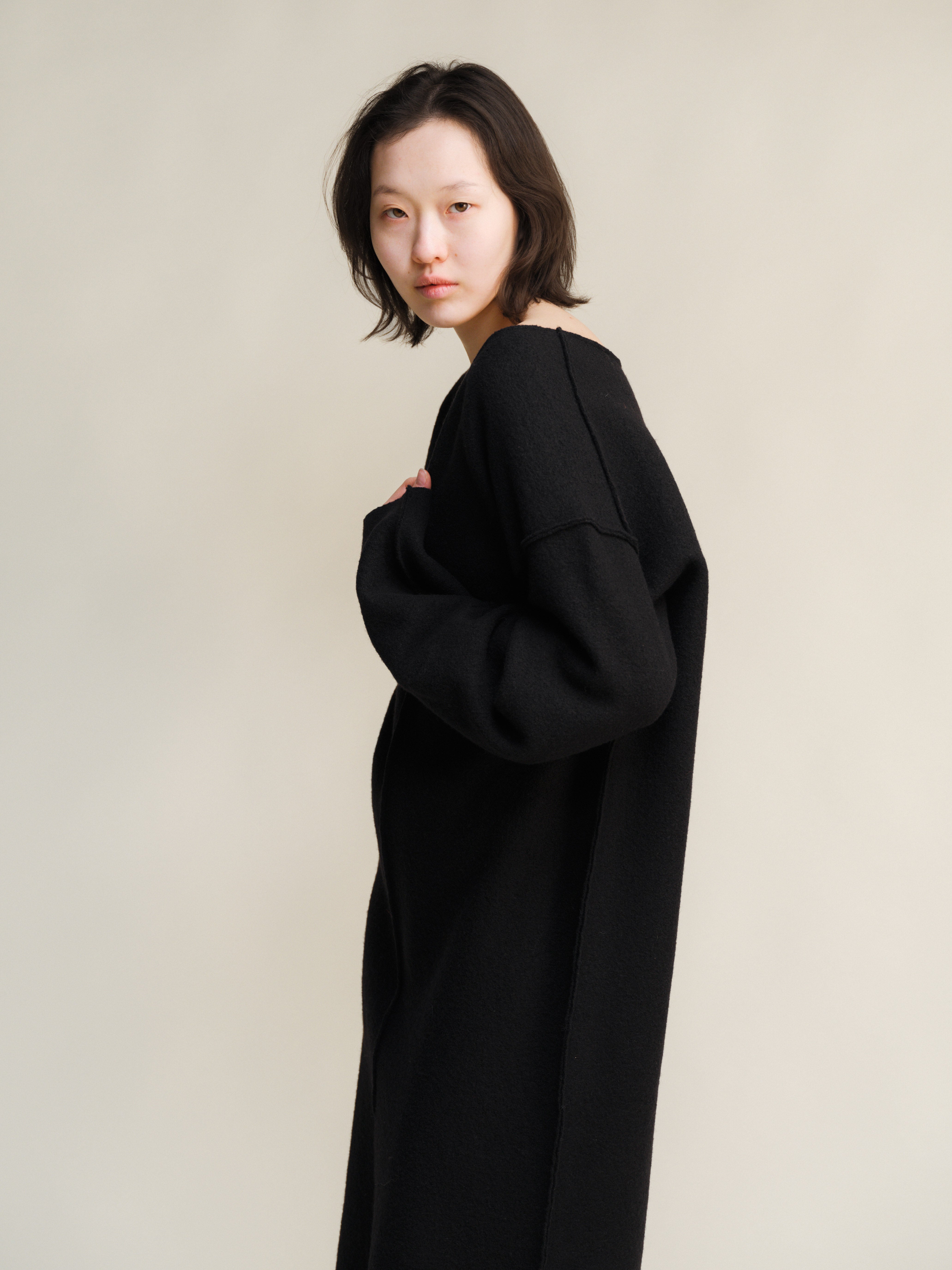 Boiled Wool V-Neck Dress