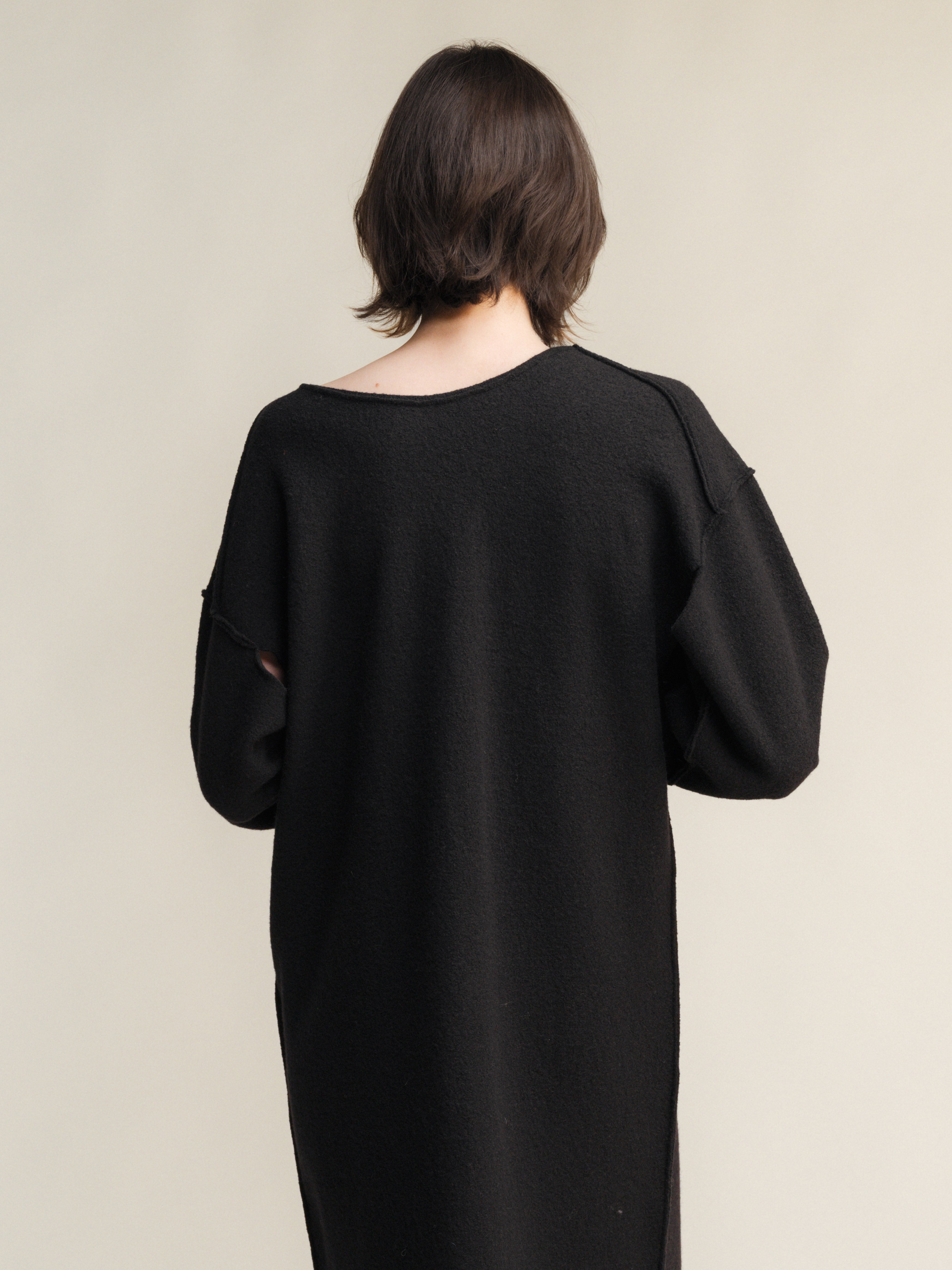 Boiled Wool V-Neck Dress