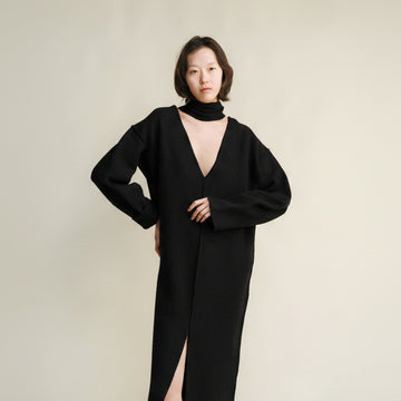 Boiled Wool V-Neck Dress