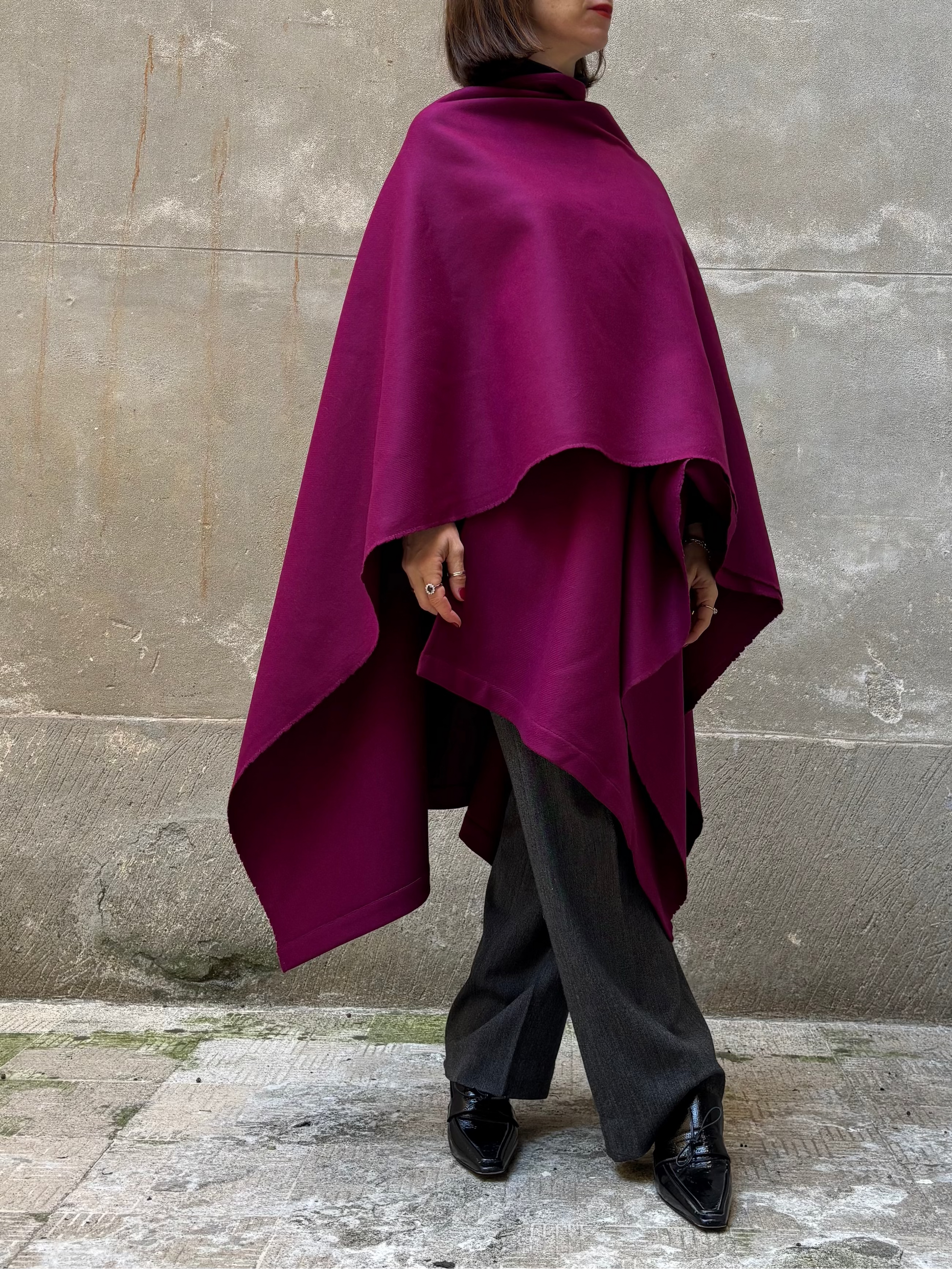 Burgundy recycled wool cape-2