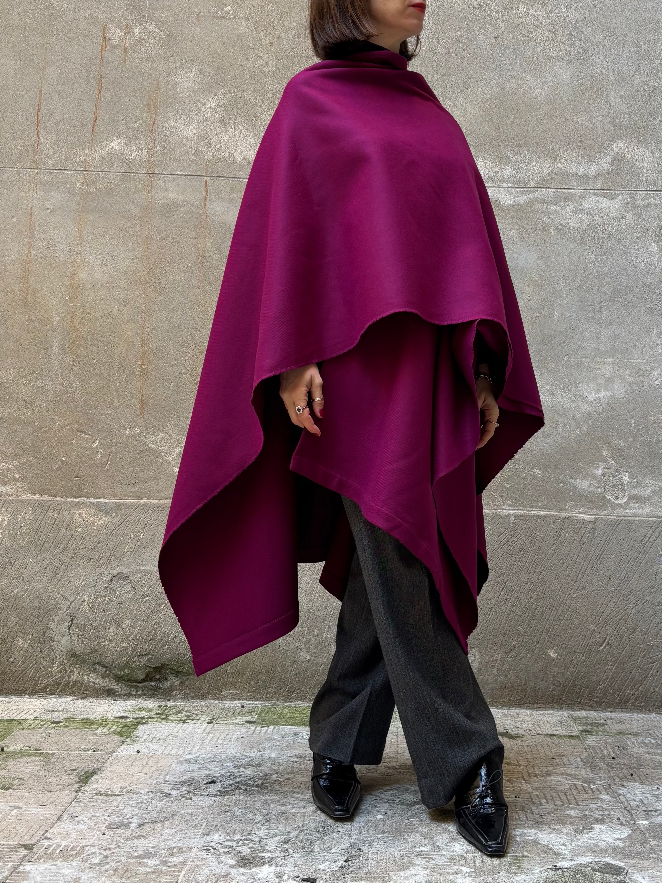 Burgundy recycled wool cape-2