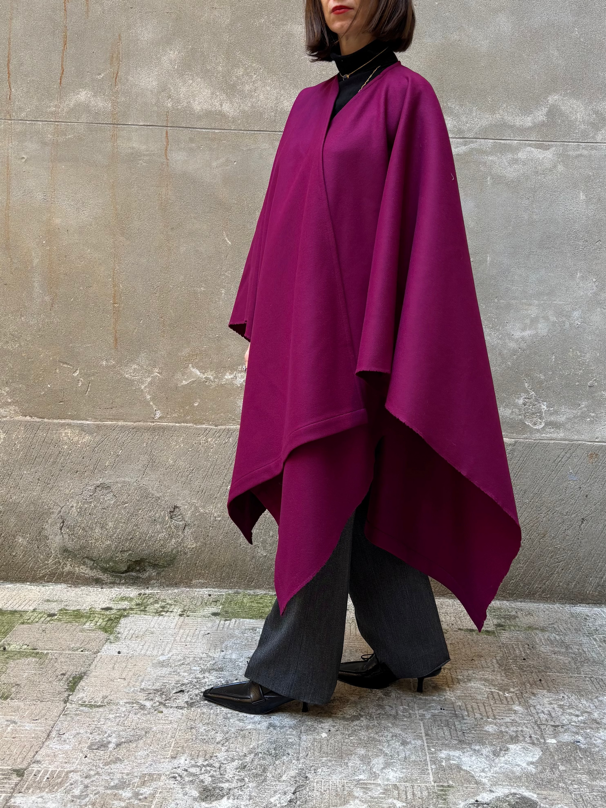 Burgundy recycled wool cape-4