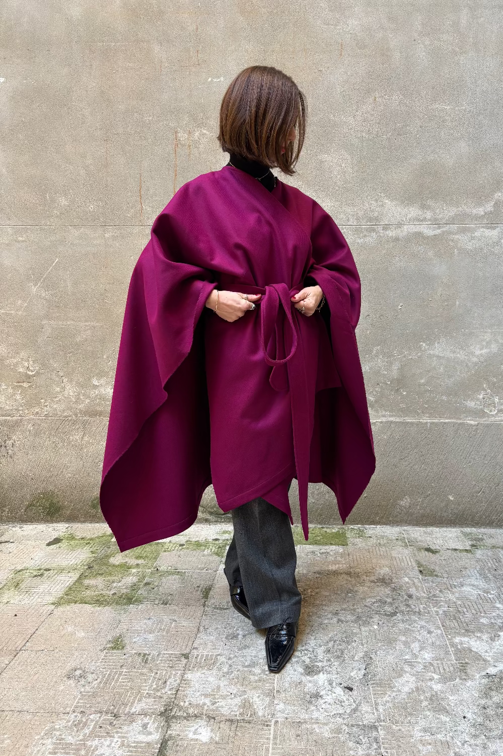 Burgundy recycled wool cape-0