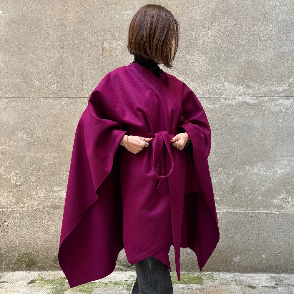 Burgundy recycled wool cape