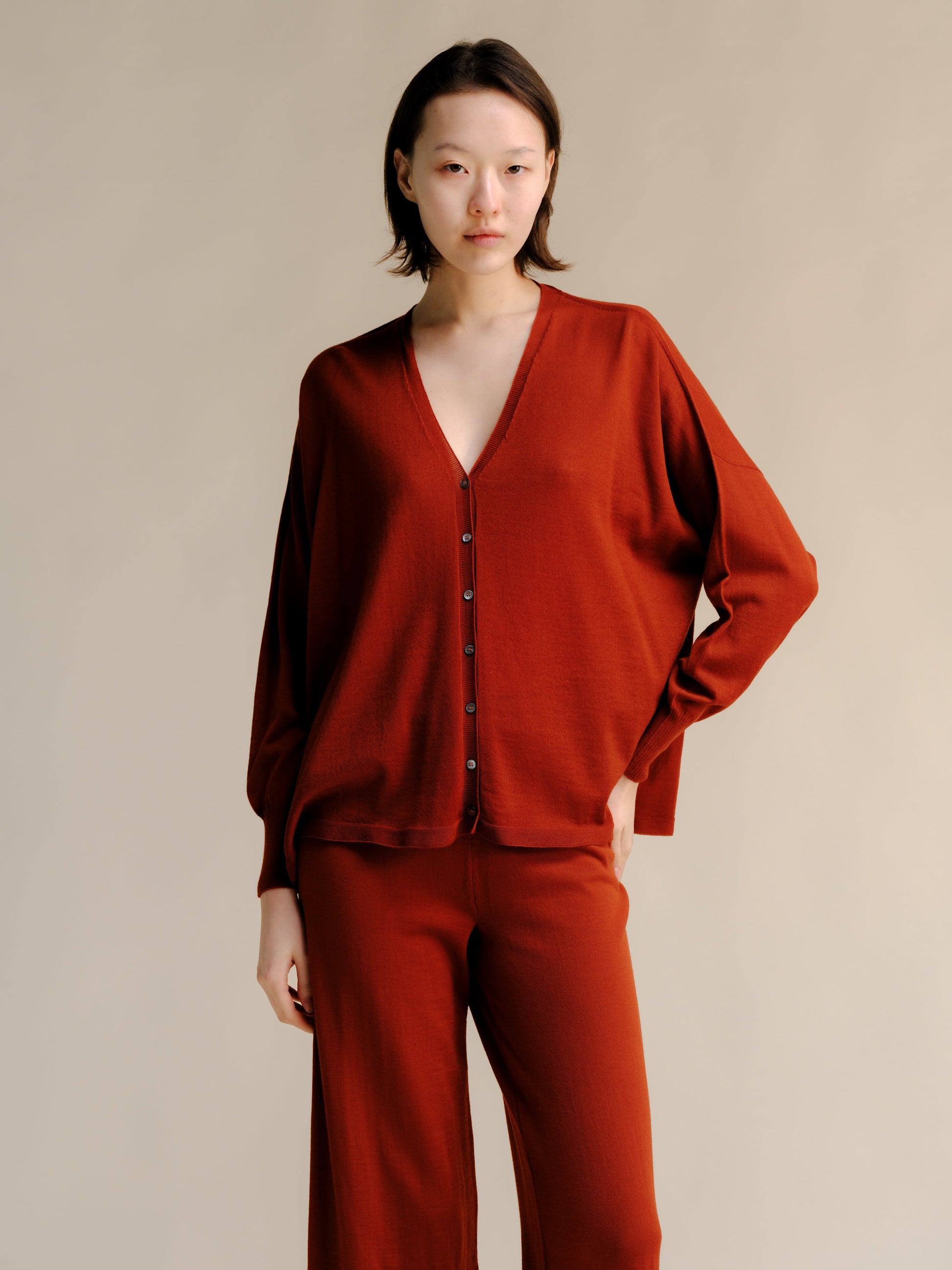 Extra Fine Merino Wool Oversized V-Neck Cardigan (3D-Knit)-0