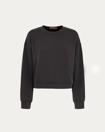 Black Cropped Crewneck Sweatshirt