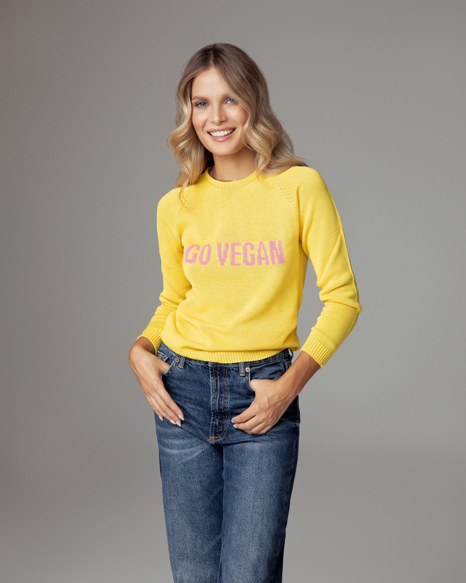 GO VEGAN Yellow Sweater – Organic Cotton