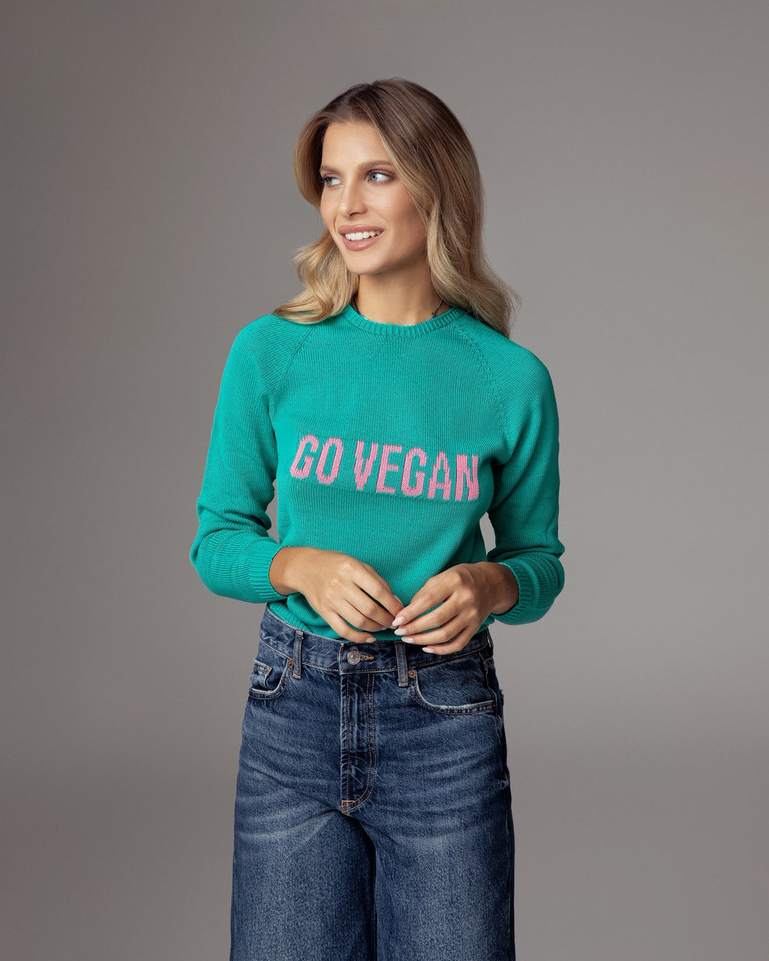 GO VEGAN Green Sweater – Organic Cotton