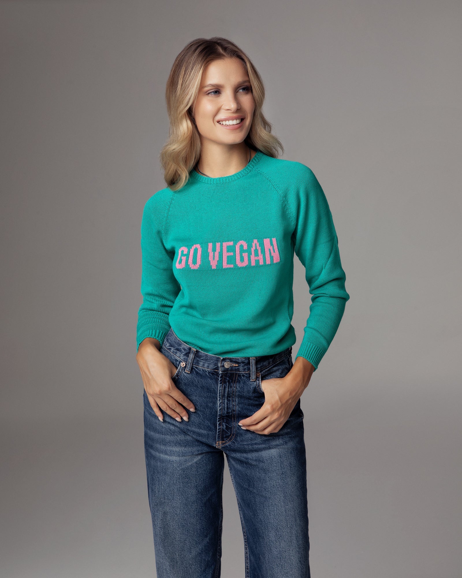 GO VEGAN Green Sweater – Organic Cotton