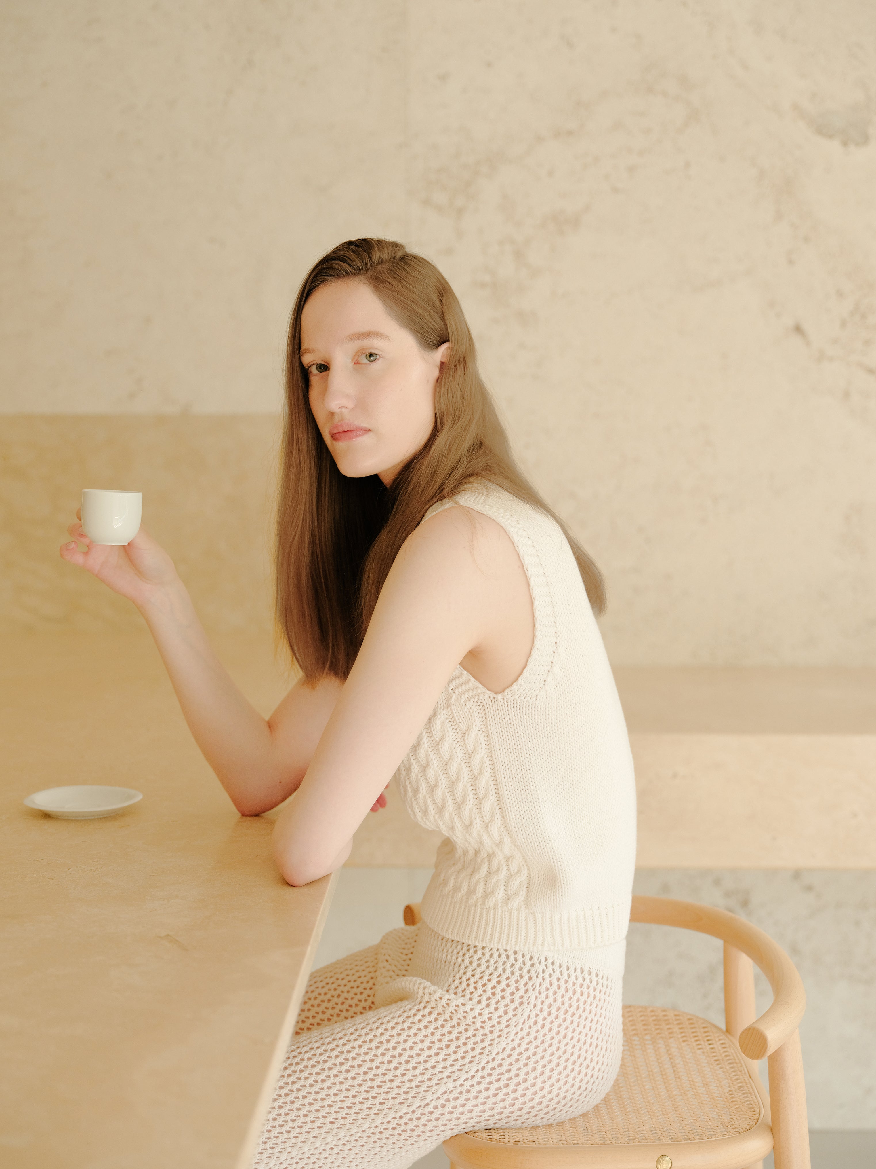 Fine Cotton Cable Tank Top (3D-Knit)-1