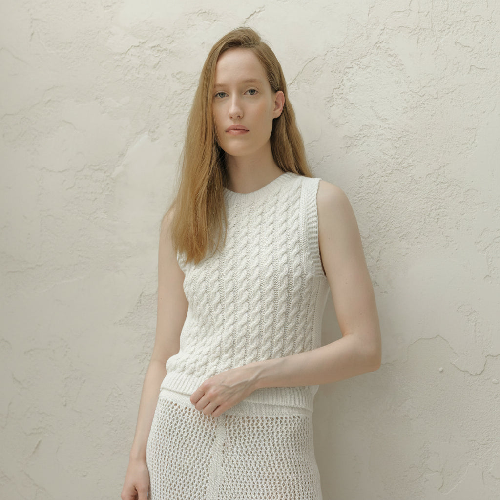 Fine Cotton Cable Tank Top (3D-Knit)-0