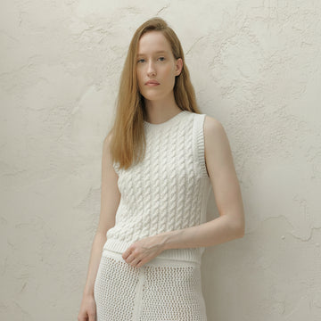 Fine Cotton Cable Tank Top (3D-Knit)-0