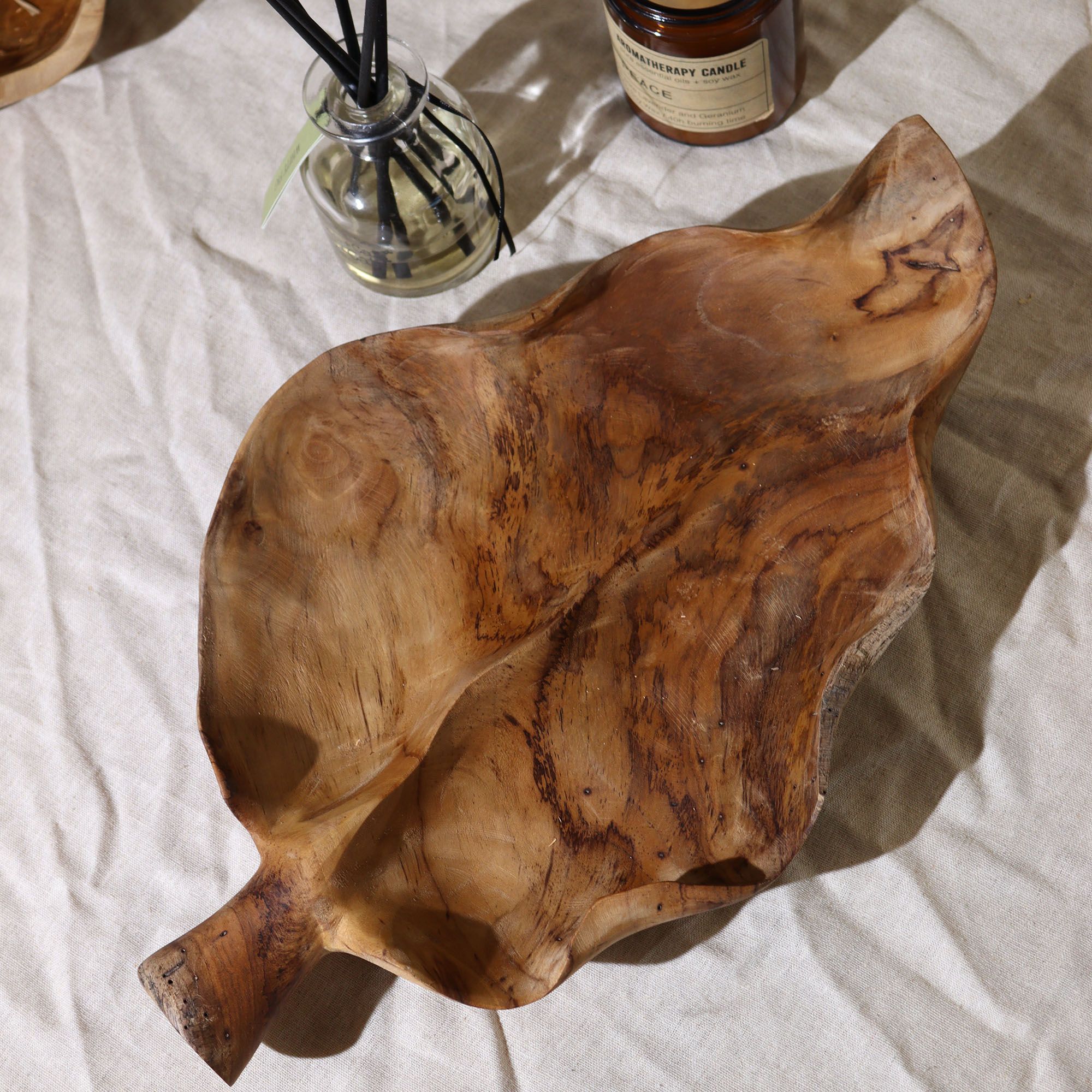 Large Leaf Shaped Teakwood Fruit Bowl