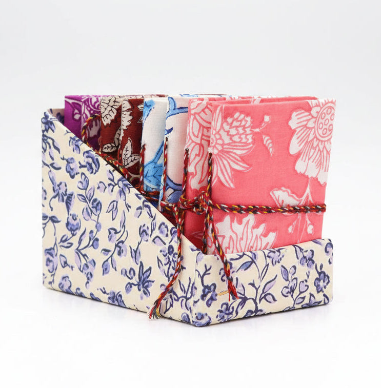 4x Floral Print Cotton Bound Notebooks