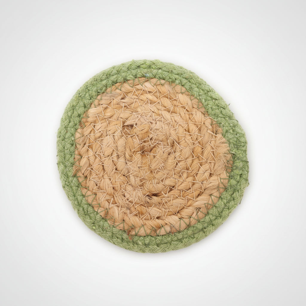 Natural Coaster - Jute & Cotton (set of 4) - Olive Border