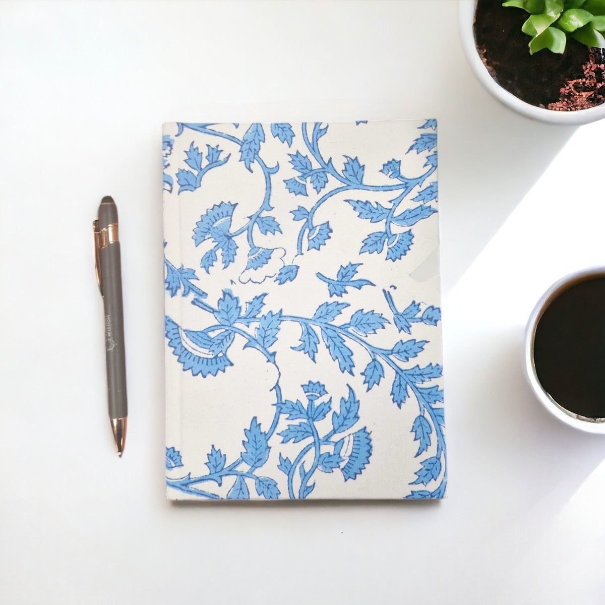 Cotton Bound Notebook - Pale Blue Floral