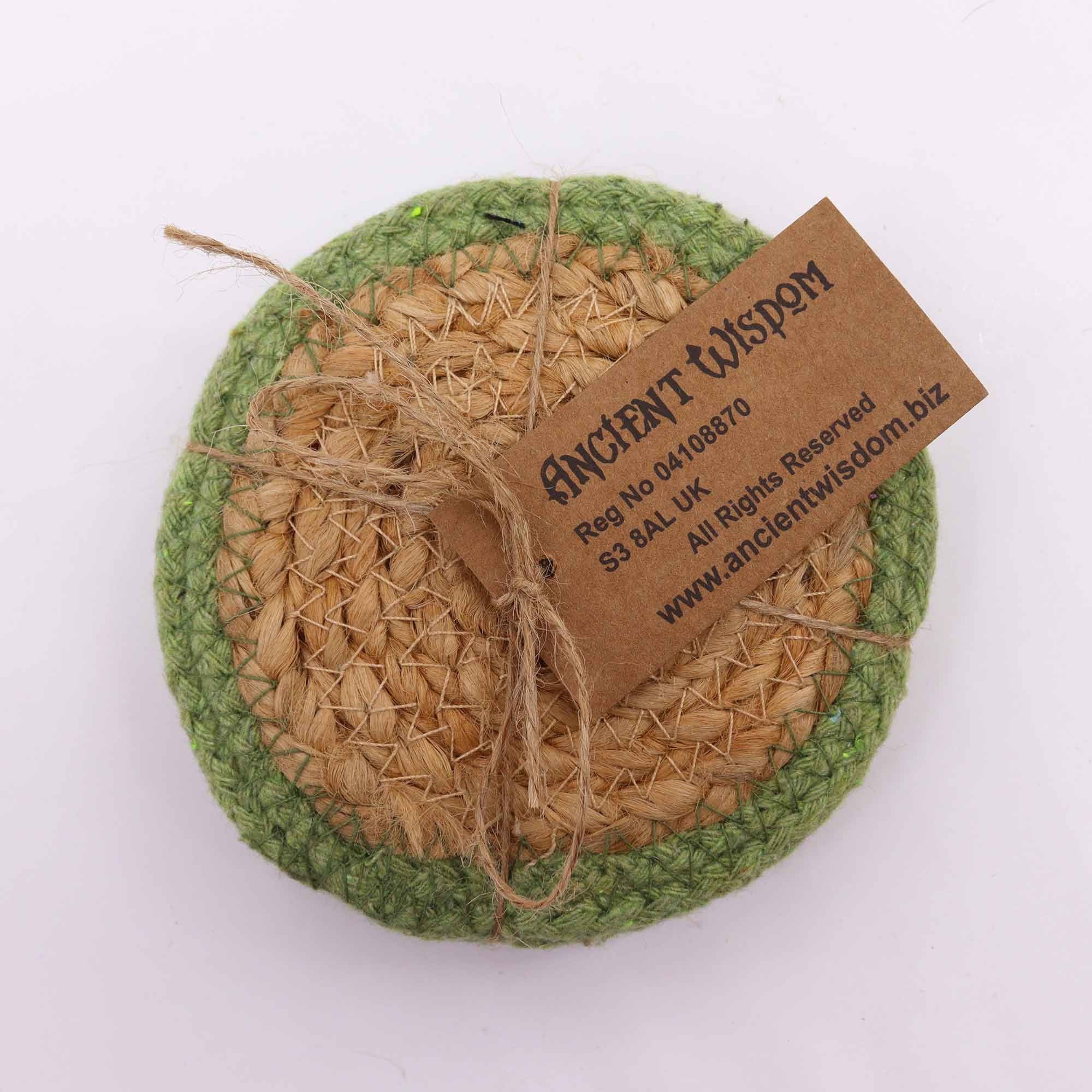 Natural Coaster - Jute & Cotton (set of 4) - Olive Border