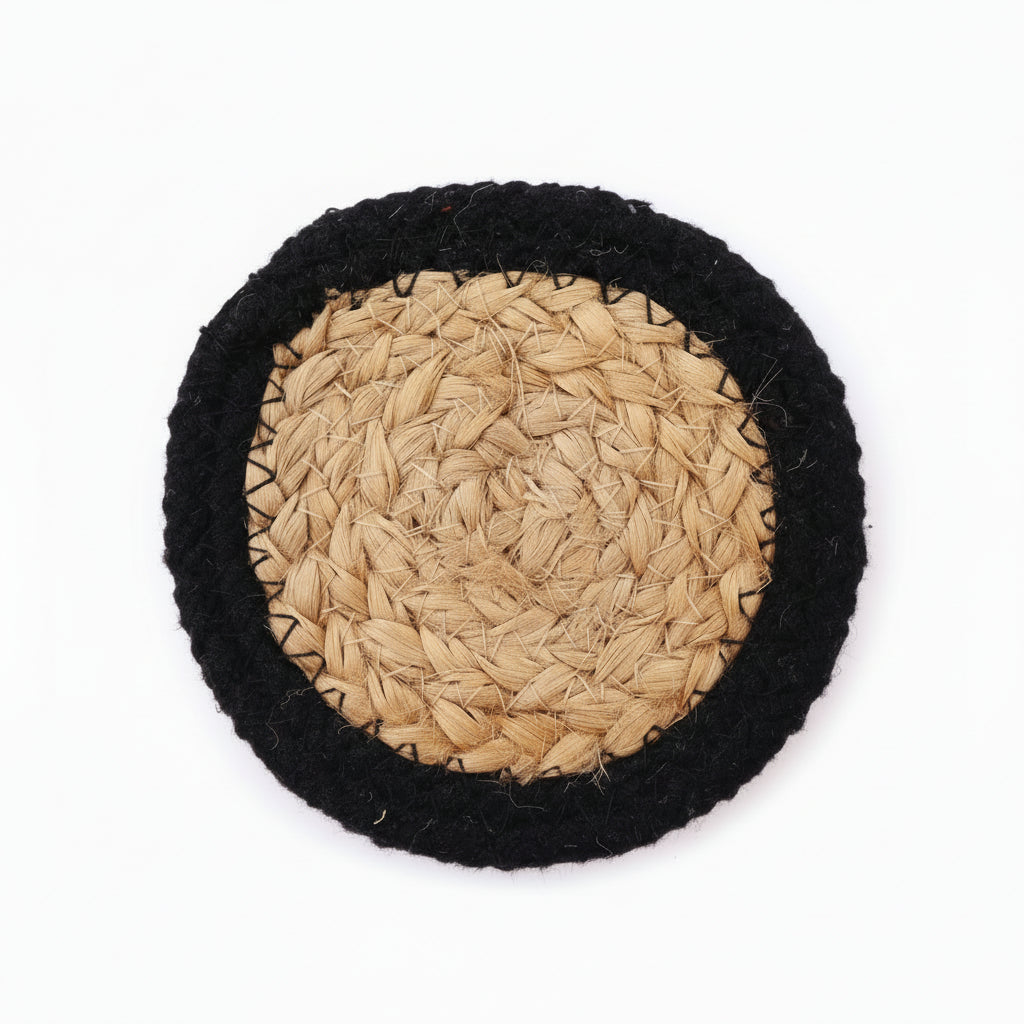 Natural Coaster - Jute & Cotton (set of 4) - Black Border