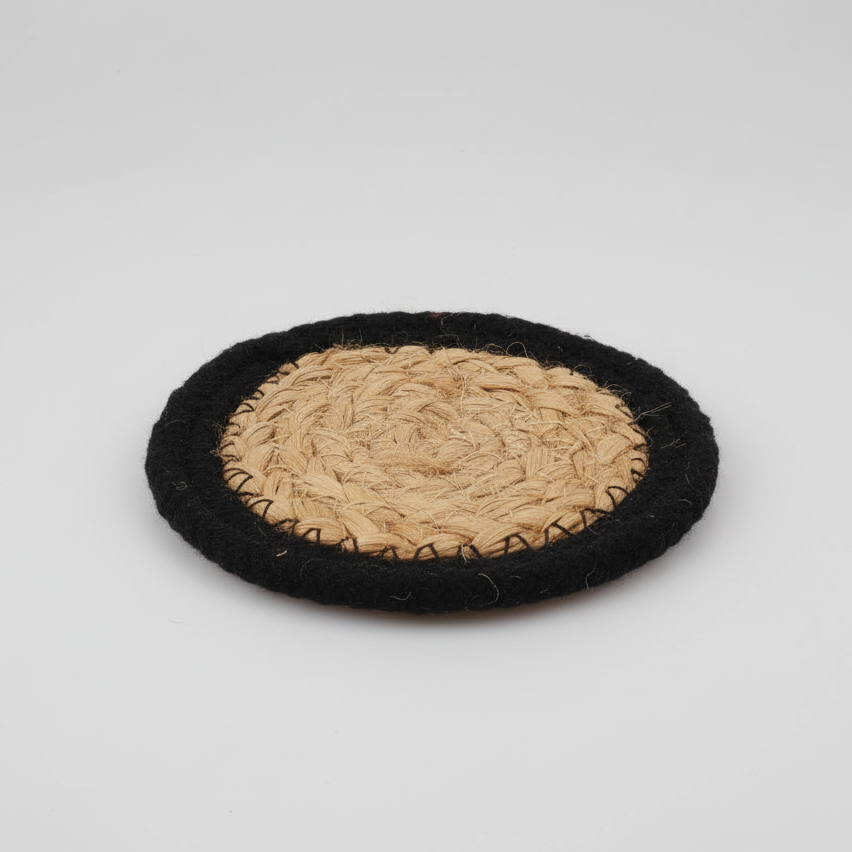 Natural Coaster - Jute & Cotton (set of 4) - Black Border