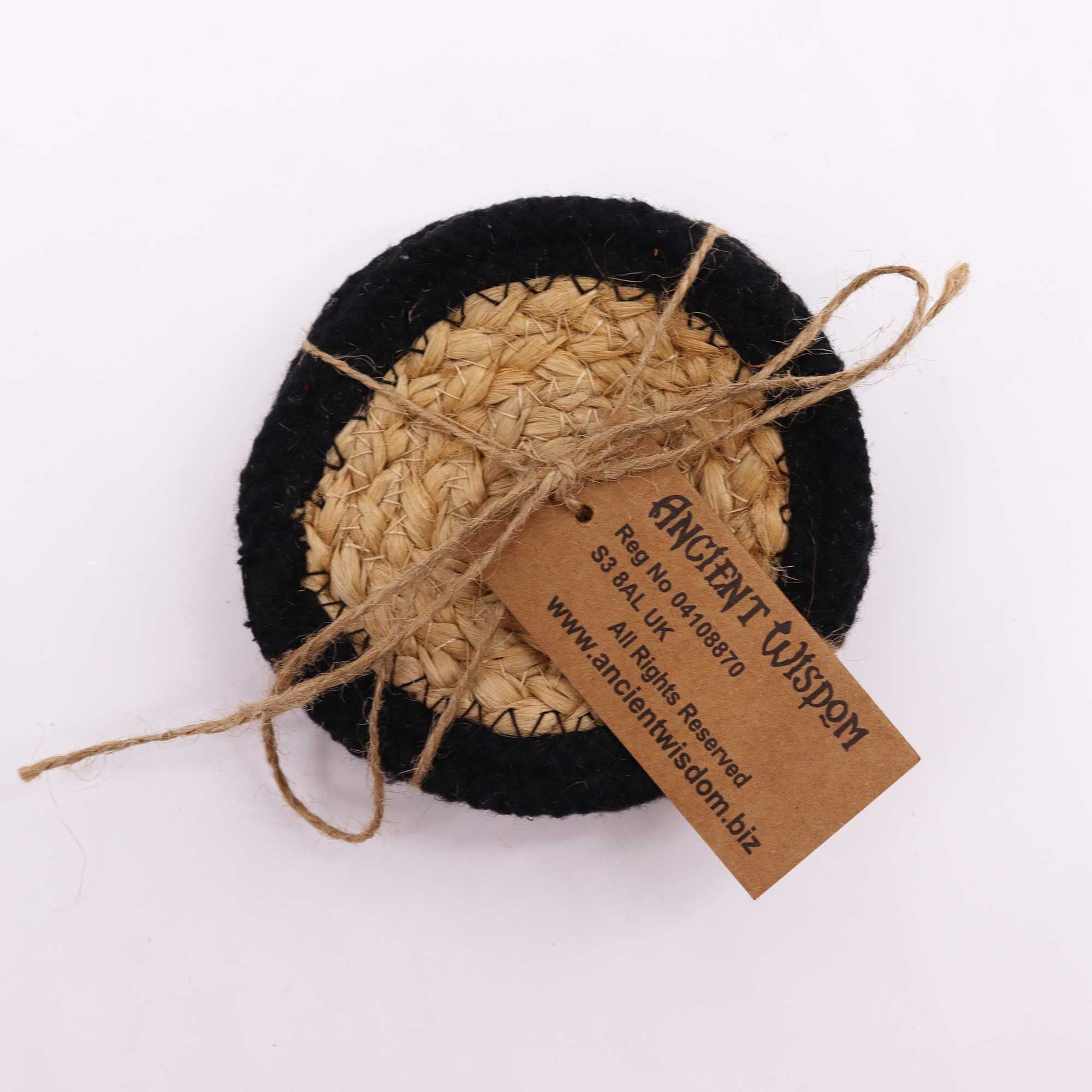 Natural Coaster - Jute & Cotton (set of 4) - Black Border