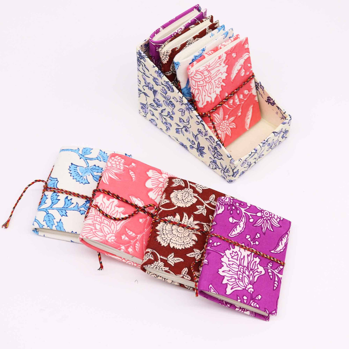 4x Floral Print Cotton Bound Notebooks