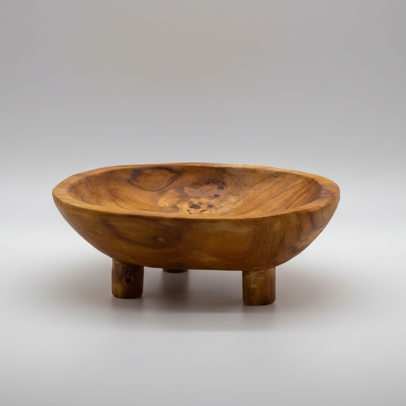 Smooth Teakwood Fruit Bowl on Legs