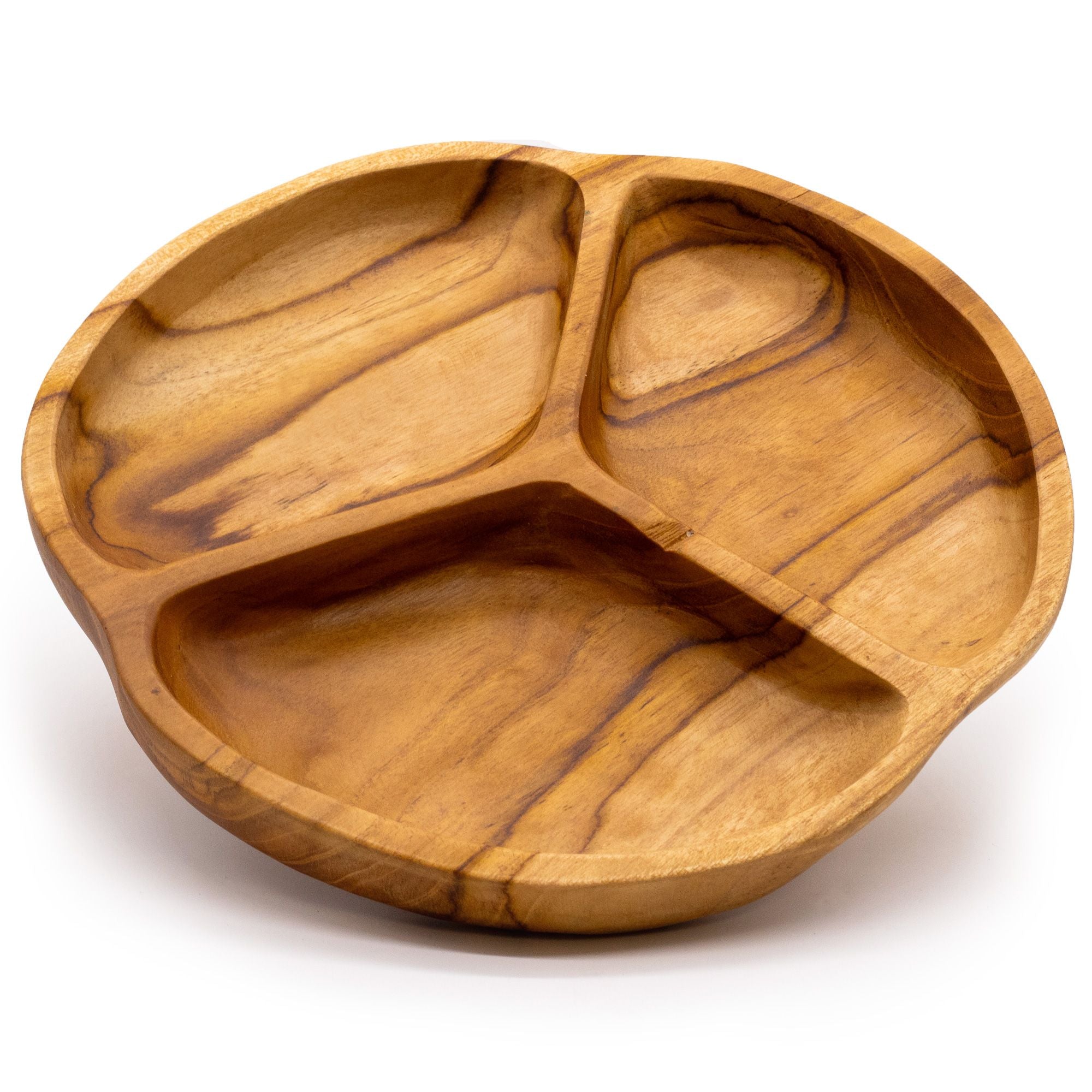 Smooth Teakwood Fruit Bowl Three Sections
