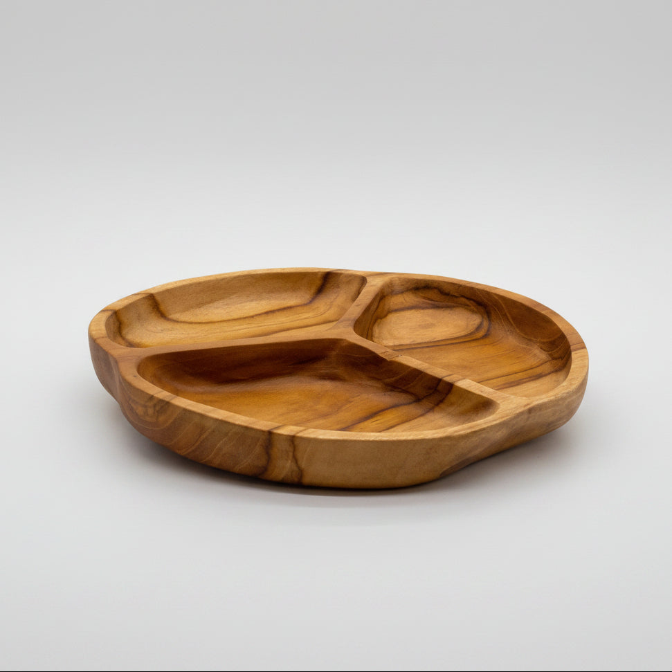 Smooth Teakwood Fruit Bowl Three Sections