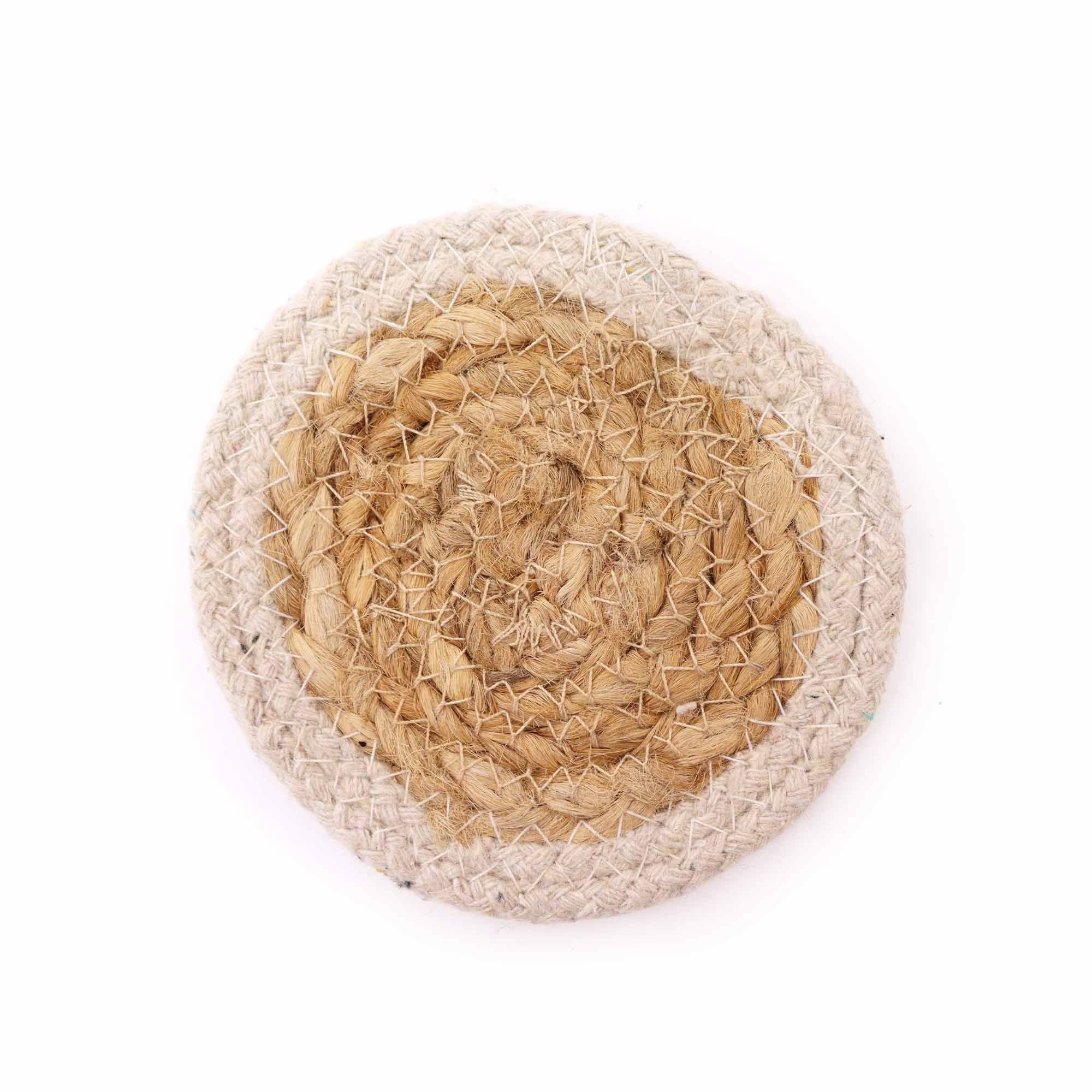 Natural Coaster - Jute & Cotton (set of 6) Mixed colors