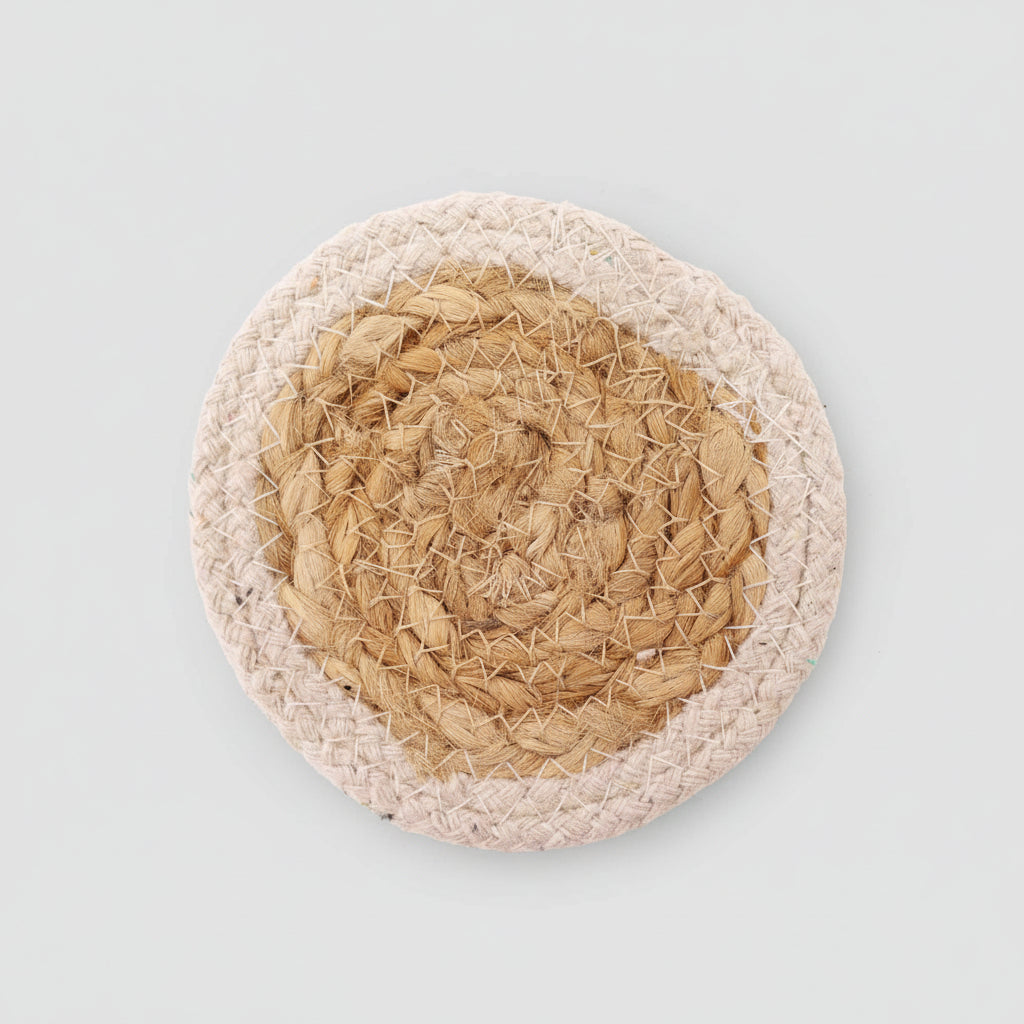 Natural Coaster - Jute & Cotton (set of 4) - Ivory Border