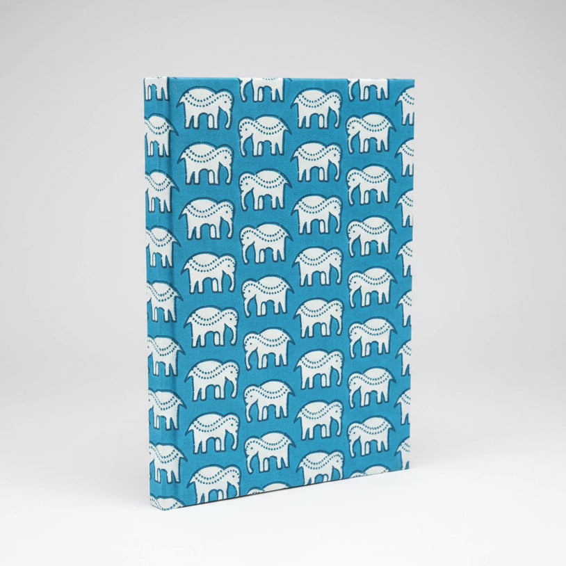 Cotton Bound Notebook - Teal Elephants