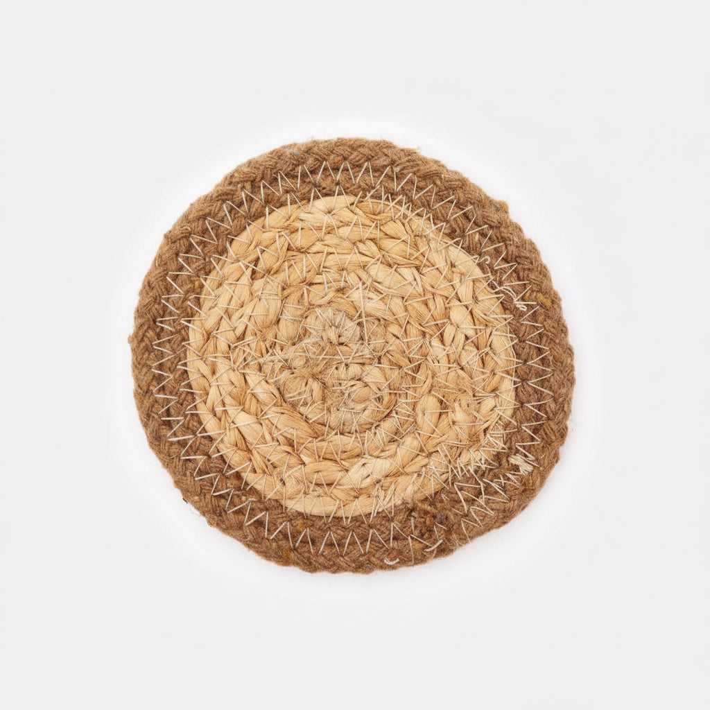 Natural Coaster - Jute & Cotton (set of 4) - Natural Border