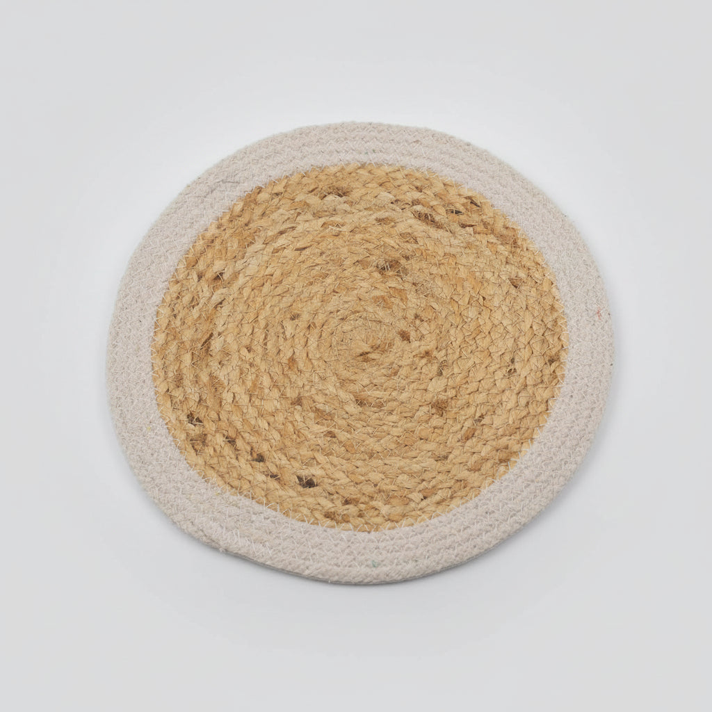 Natural Place Mat - Jute & Cotton 30cm - Ivory Border