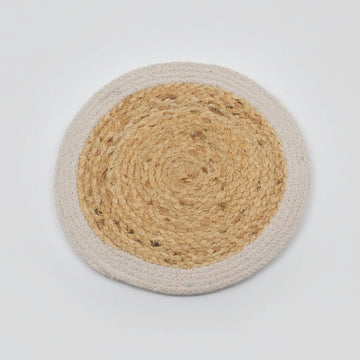 Natural Place Mat - Jute & Cotton 30cm - Ivory Border
