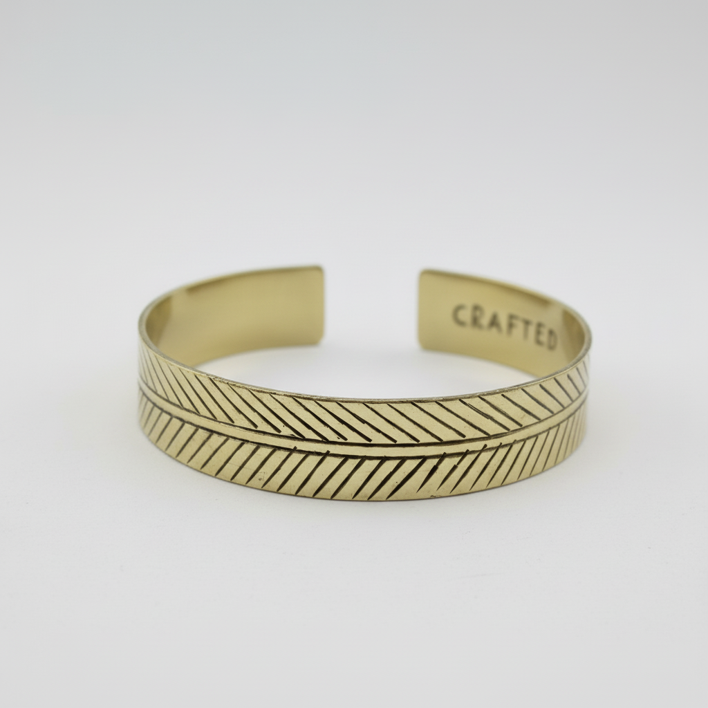 Brass Tibetan Bracelet - Wide Tribal Leaf