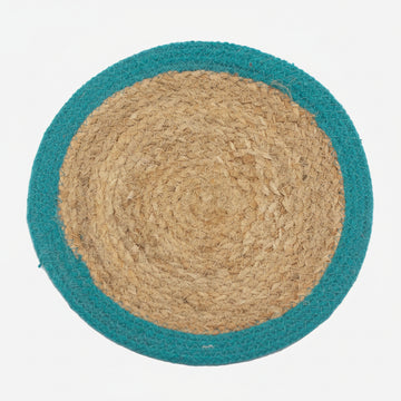 Natural Place Mat - Jute & Cotton - Teal Border