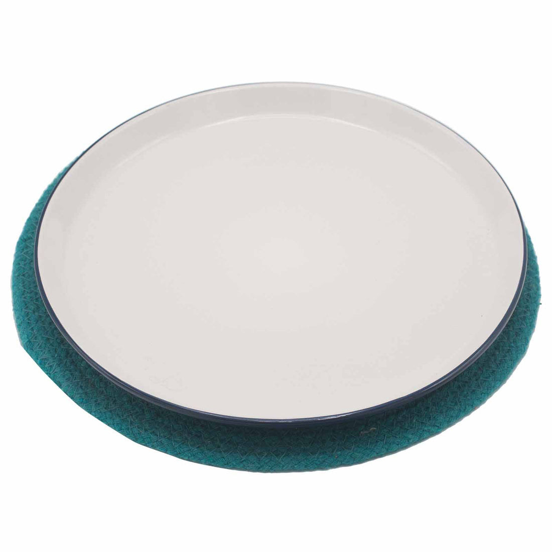 Natural Place Mat - Jute & Cotton - Teal Border