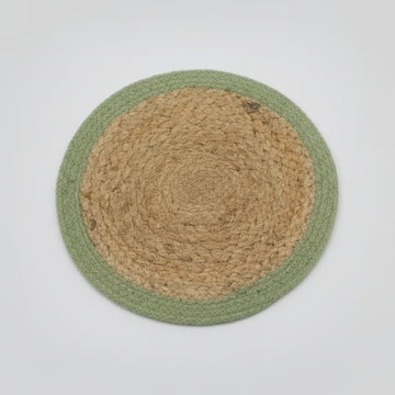 Natural Place Mat - Jute & Cotton - Olive Border
