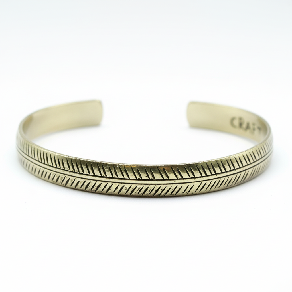Brass Tibetan Bracelet - Slim Tribal Leaf