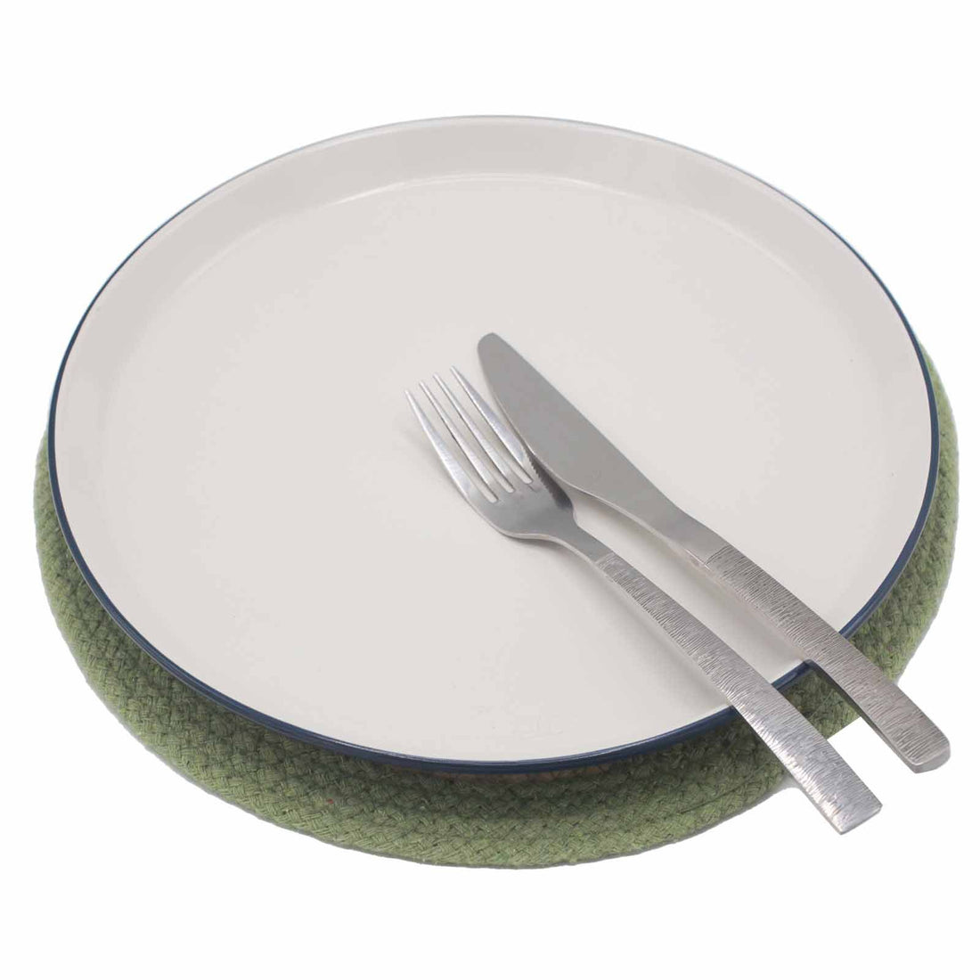 Natural Place Mat - Jute & Cotton - Olive Border