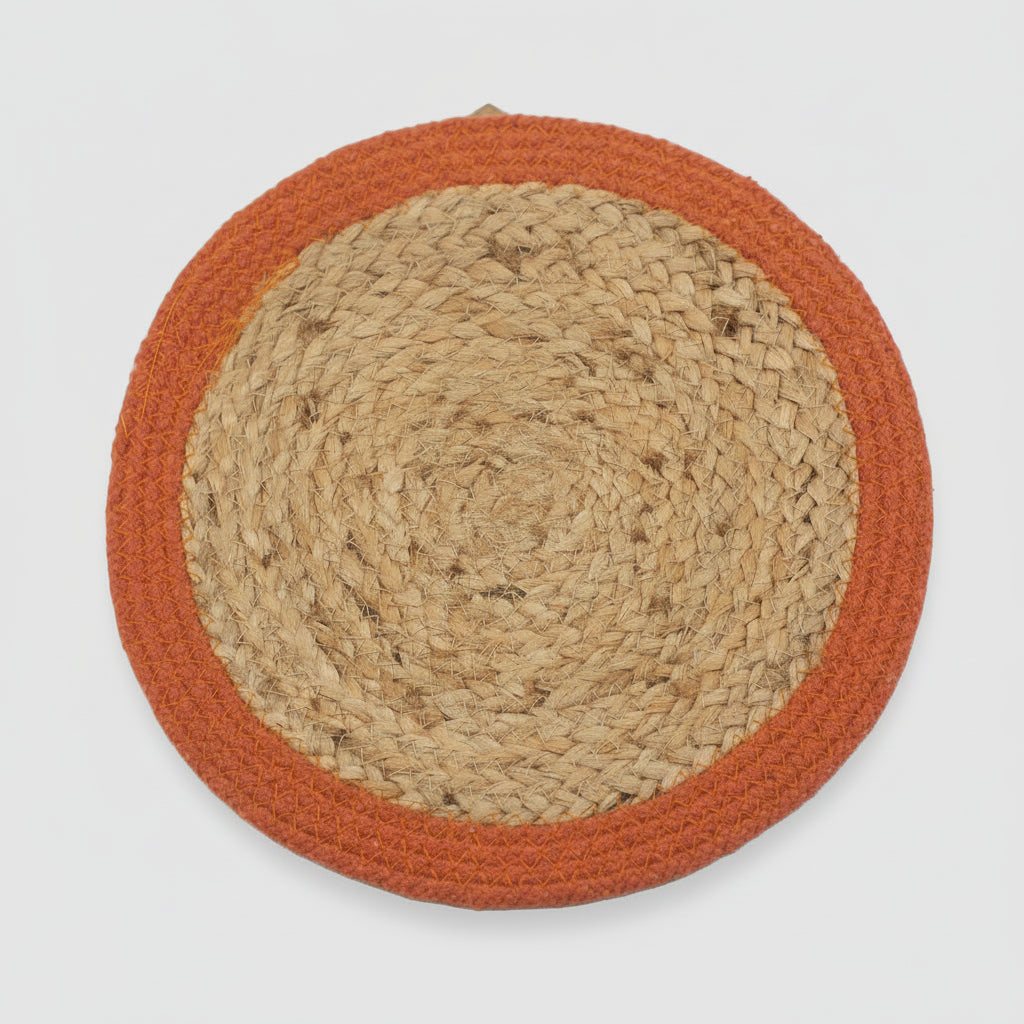 Natural Place Mat - Jute & Cotton - Clay Border