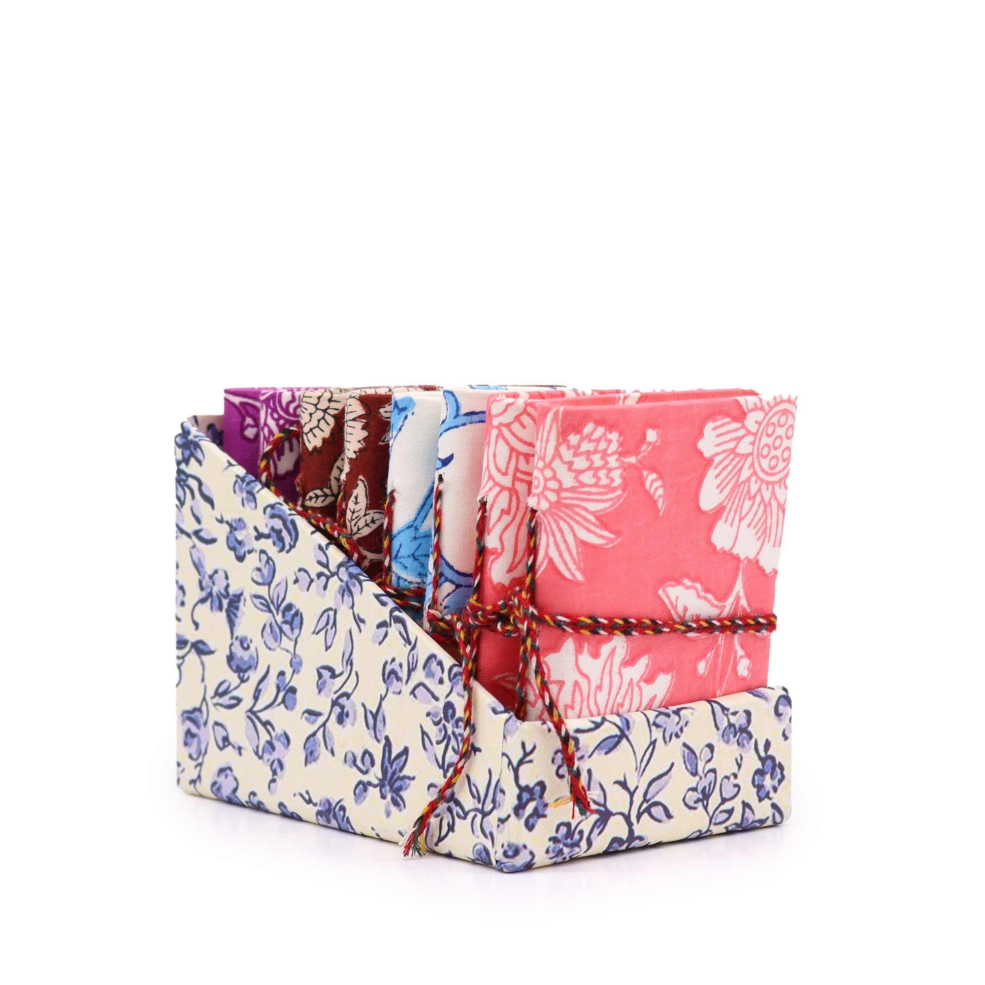 4x Floral Print Cotton Bound Notebooks