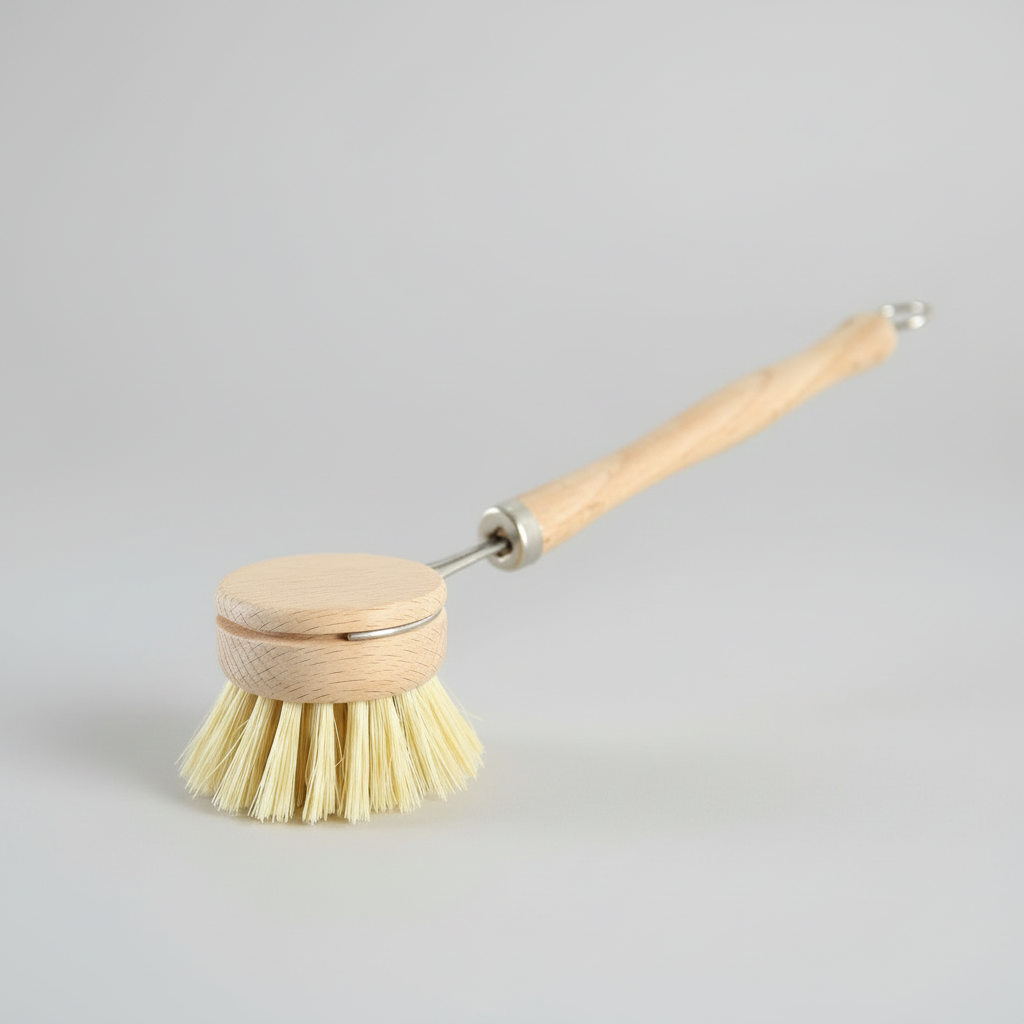 Reusable bamboo dish brush with replaceable head