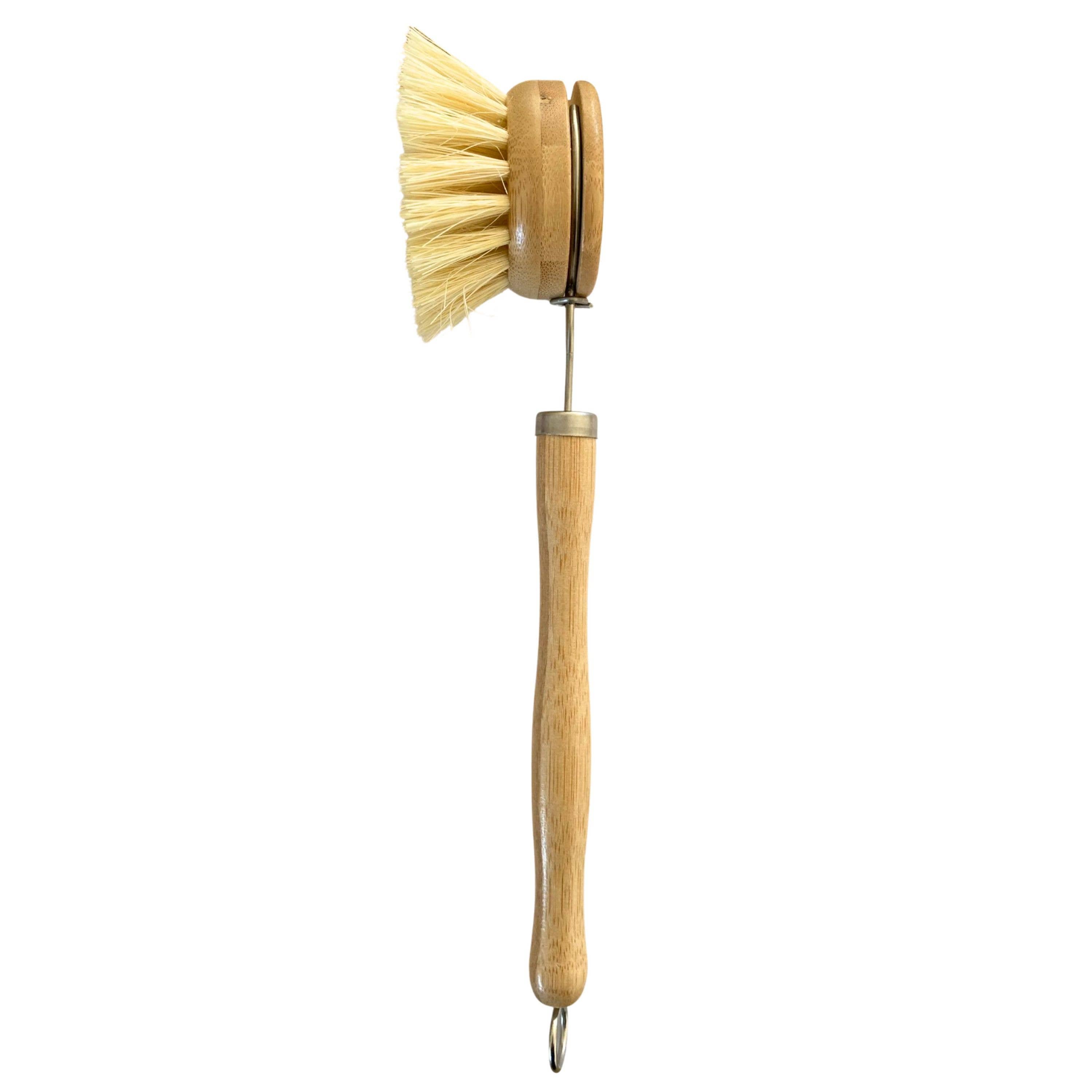 Reusable bamboo dish brush with replaceable head