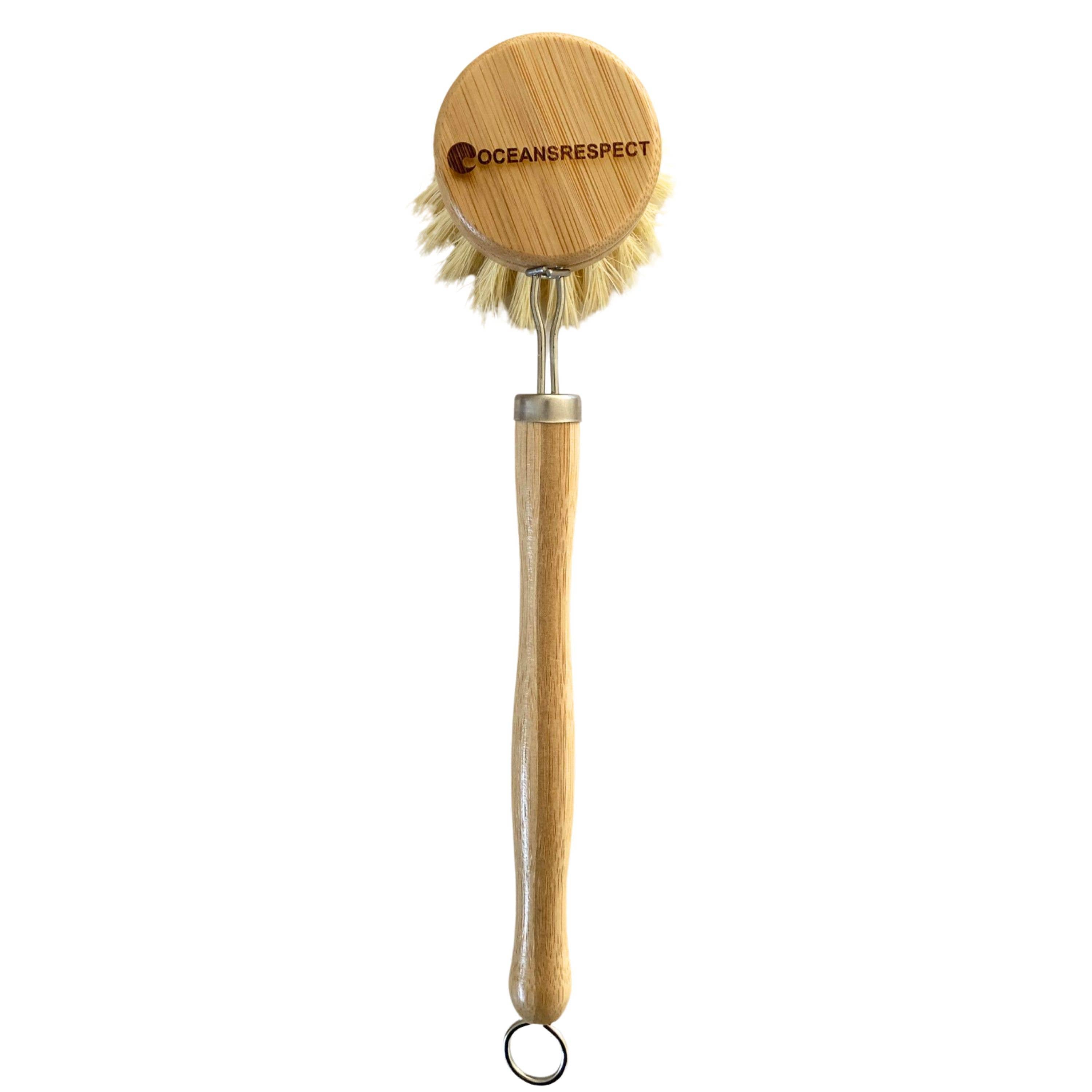 Reusable bamboo dish brush with replaceable head